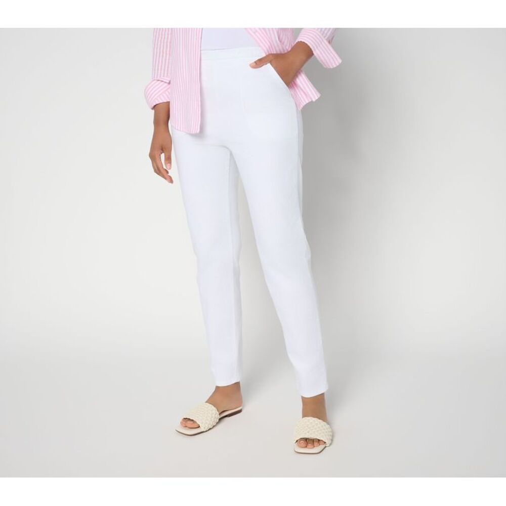 Denim & Co. Women's Plus Sz Pants 2X Color Flat Front Side Pocket White A686902